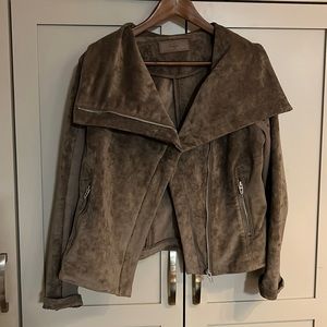 BlankNYC faux suede moto jacket, taupe